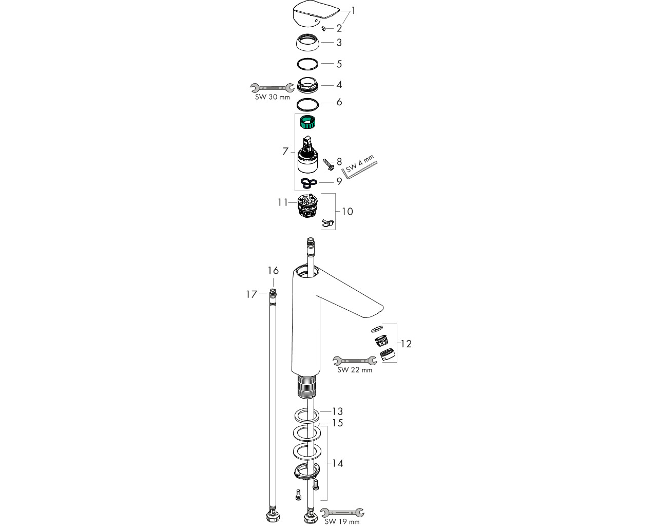 hansgrohe logis wtm 190 1gr zonder wastegarnituur 71091000 chroom afbeelding 2