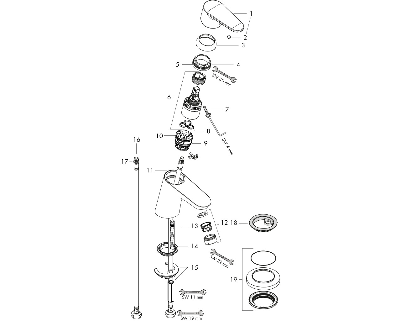 hansgrohe focus 70 watafelmengkraan push open 31604000 chroom afbeelding 1