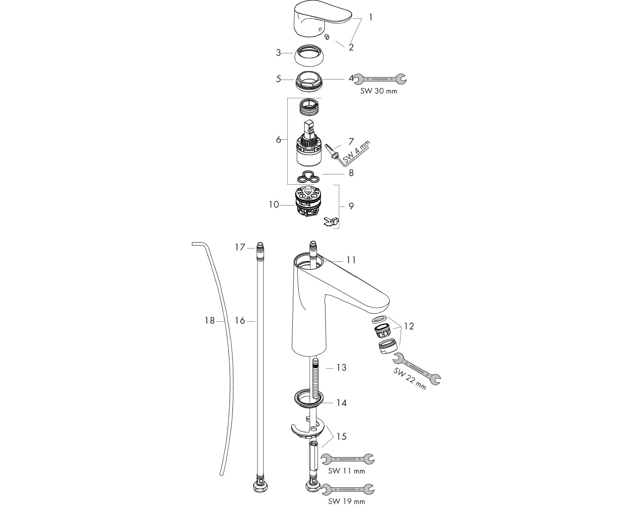 hansgrohe focus 100 watafelmengkraan coolstart 31621000 incl.wastegarnituur afbeelding 2