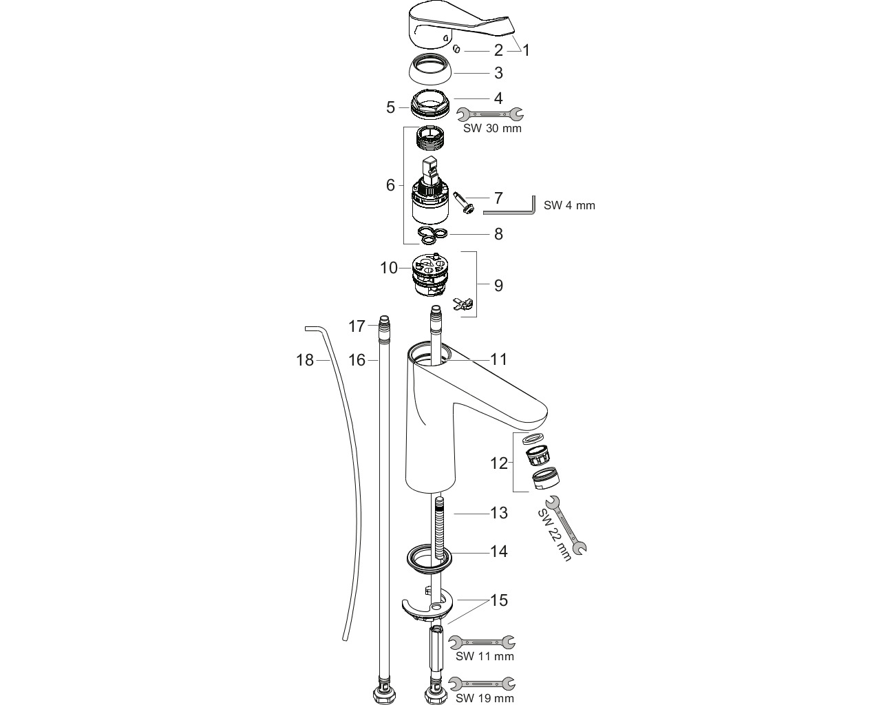 hansgrohe focus 100 care ééngreeps wastafelmengkr. chroom (lange hendel) afbeelding 1