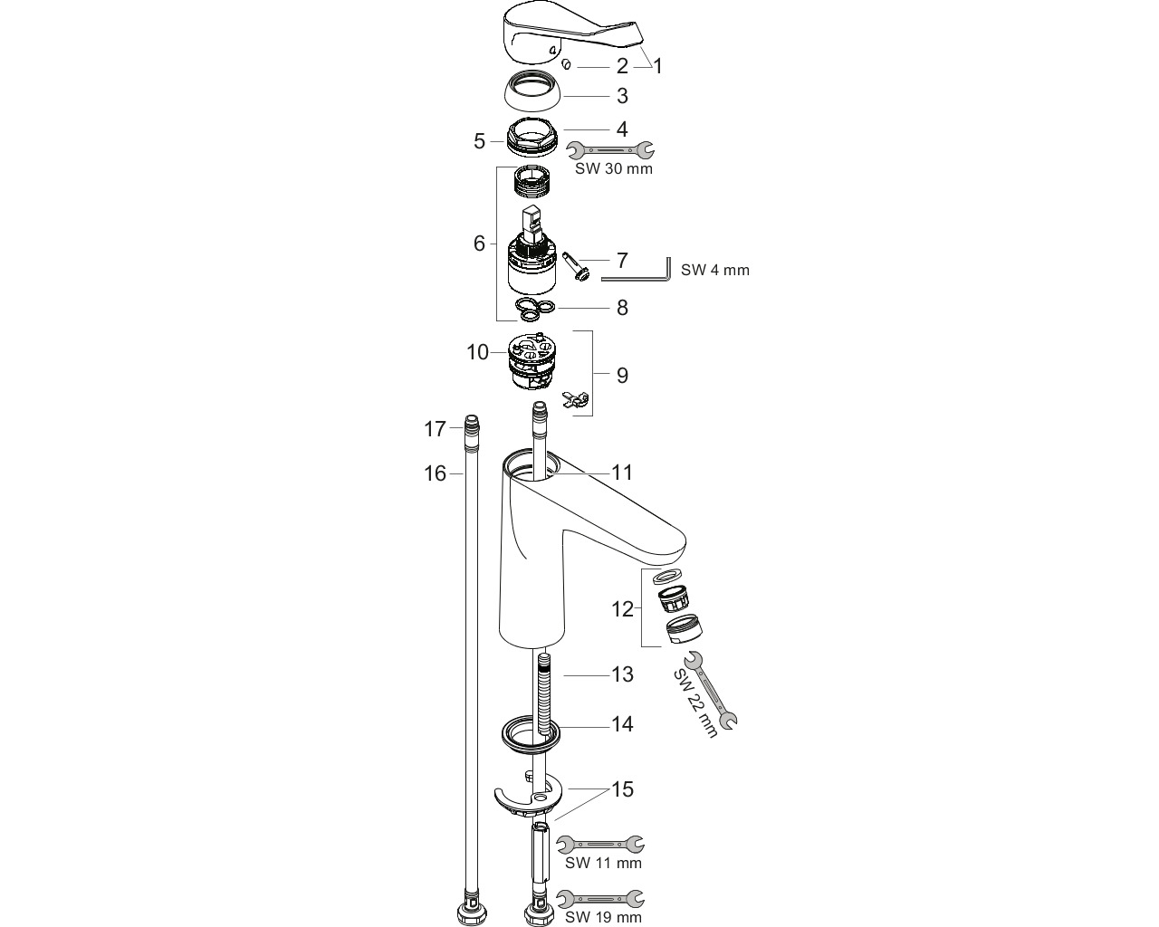 hansgrohe focus care wastafelmengkr.lange hendel 31915000 chroom (zonder waste) hendel 121mm afbeelding 1