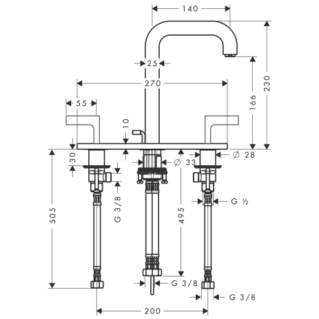 hg axor citterio 3-gats wt.mkr.m/rechte grepen pl. 39136000 chroom afbeelding 1