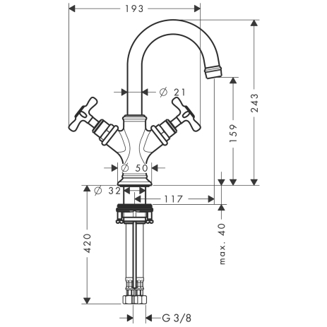 hgaxor montreux 2-gr.fonteinmengkraan z/waste 16505000 chroom afbeelding 2