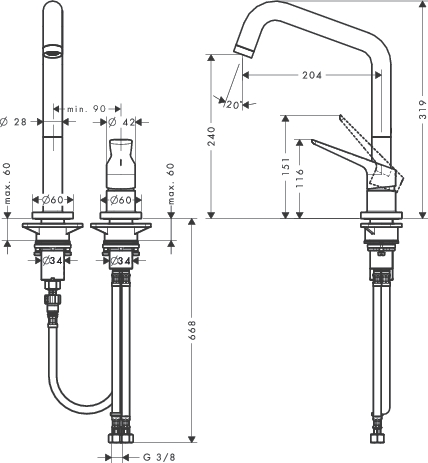 hg ax citterio m 2-gats keukenmengkraan 34820000 hoge uitloop chroom afbeelding 3