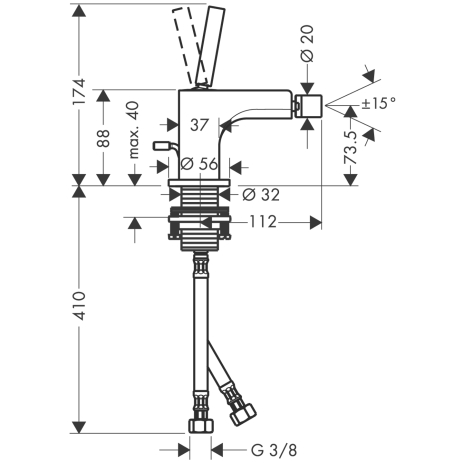 axor citterio eengreeps bidetmengkraan 95mm 39210000 afbeelding 3
