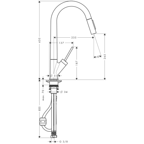 hg ax starck keukenmengkraan met uittr. vuistd. 10821000 chroom afbeelding 2