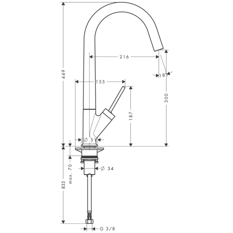 hg ax starck keukenmengkraan met hoge uitloop 10822000 chroom afbeelding 3