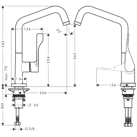 hg axor citterio ngr.keukenmengkr.m/hoge uitloop 39850000 chroom