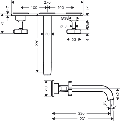hansgrohe ax citterio e 3-gats wastafelkraan wand chr.met plaat afbeelding 3