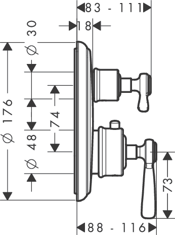 hansgrohe axor montreux afbouwdeel inbouw thermostaat met stop- en omstelkraan chroom afbeelding 2