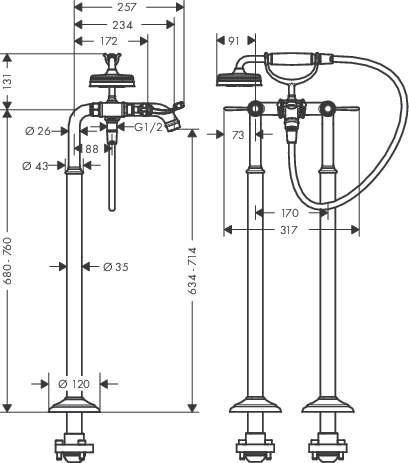 hansgrohe axor montreux afbouwdeel tweegreeps staande badmengkraan chroom afbeelding 2