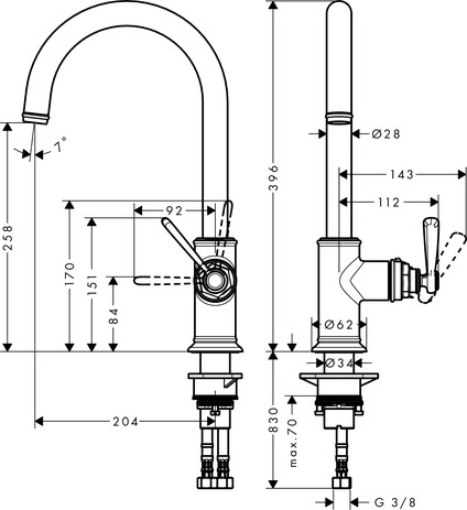 hansgrohe axor montreux eúngreeps keukenmengkraan chroom afbeelding 2