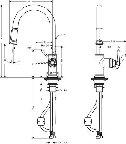 hansgrohe axor montreux eúngreeps keukenmengkraan met uittrekbare vuistdouche chroom afbeelding 2