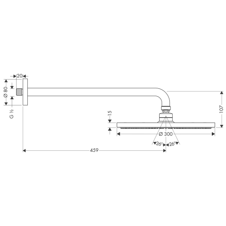 hansgrohe raindance air hoofdd.300 douchearm 450mm 27492000 chroom afbeelding 3