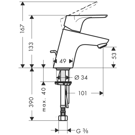 hansgrohe focus e2 wstmkr.flexibele aansl.slang 31730000 chroom incl.wastegarnituur afbeelding 3
