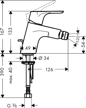 hansgrohe focus e2 bidetmengkraan softpex m/waste 31920000 chroom afbeelding 3