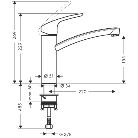 hansgrohe focus e2 keukenkraan 31806800 rvs look afbeelding 3