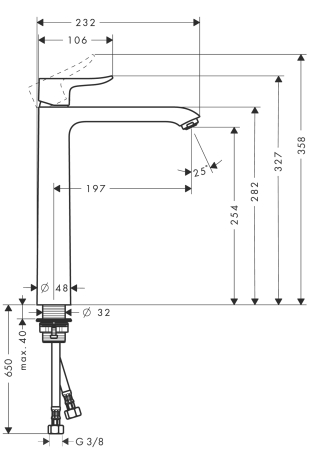hansgrohe metris highriser 260 wastafelkr. z/waste 31184000 onderzijde uitloop=26cm afbeelding 3