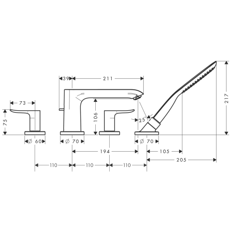 hansgrohe metris afbouw 4gats badrandmengkraan 31442000 chroom afbeelding 3