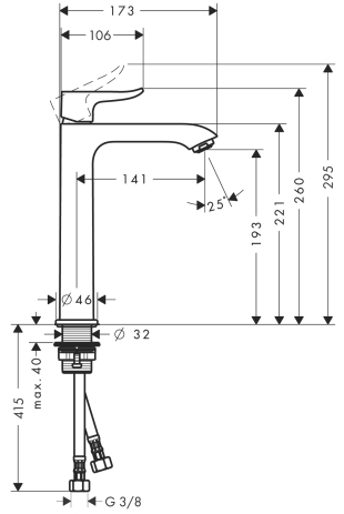 hansgrohe metris highriser 200 zonder waste 31185000 chroom afbeelding 3