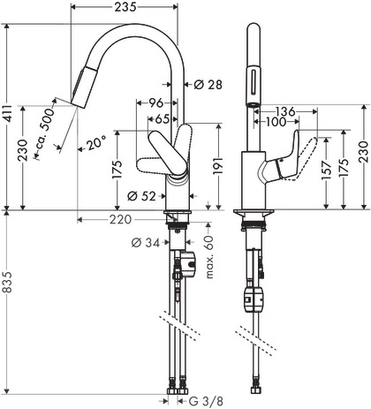 hansgrohe focus kmk +uittrekb. vuistd. rvs-look 31815800 rvs look afbeelding 3