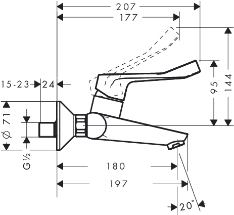 hansgrohe focus care eengreeps opbouw wandmengkr. 31913000 chroom met verlengde greep afbeelding 3