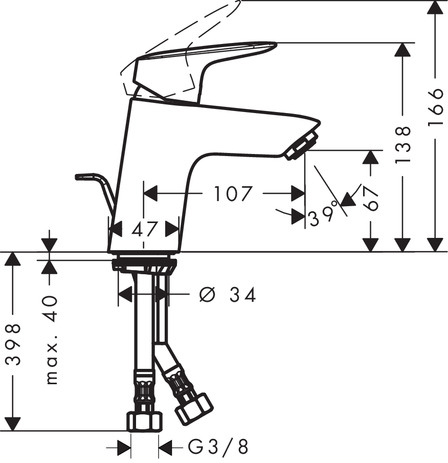 hansgrohe logis 70 lowflow eengr. wast.kr. met waste chroom 35 l/min afbeelding 2