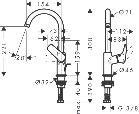 hansgrohe logis wastafelmengkr.hoge draaibare uitl 71130000 chroom met waste afbeelding 3