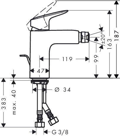 hansgrohe logis bidetmengkraan m.waste 71200000 chroom afbeelding 3