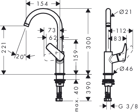 hansgrohe logis wastafelmengkr.hoge draaibare uitl 71131000 chroom z.waste afbeelding 3