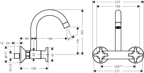 hansgrohe logis classic keukenmengkraan wand hoge uitloop chroom afbeelding 2