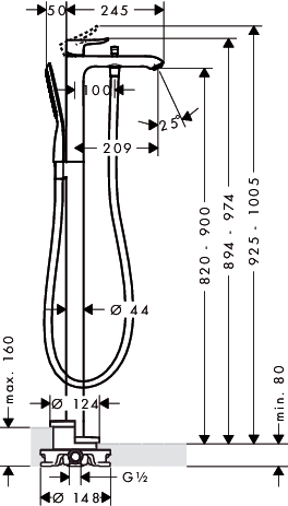 hansgrohe metris vrijstaande badmengkr.afbouwdeel 31471000 chroom voorsprong uitloop 209mm afbeelding 2
