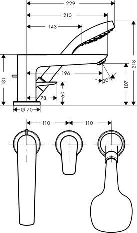 hansgrohe talis e afbouwdeel 3-gats badrandmengkr. 71730000 chroom