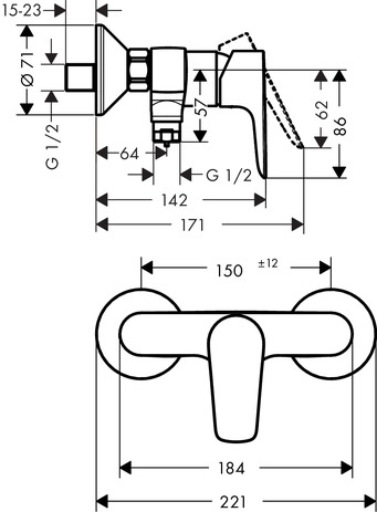 hansgrohe talis e eengreeps douchemengkraan opbouwmontage afbeelding 3