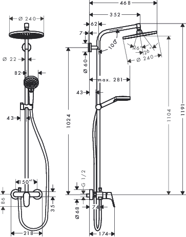 hansgrohe crometta s 240 1jet showerpipe with single lever mixer afbeelding 2