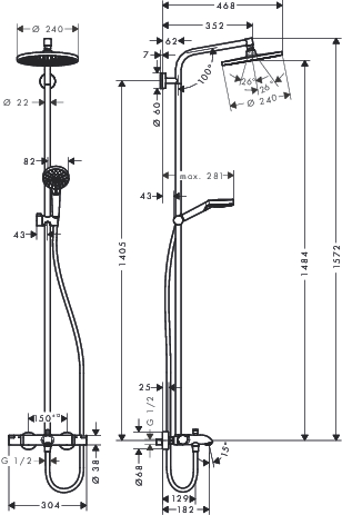 hansgrohe crometta s 240 1jet showerpipe for bath tub afbeelding 1