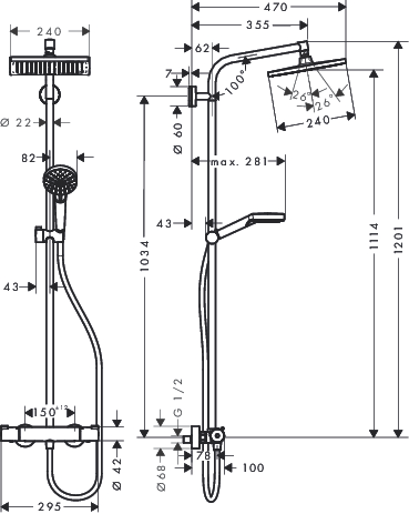 hansgrohe crometta e 240 1jet showerpipe ecosmart 9 l/min afbeelding 2