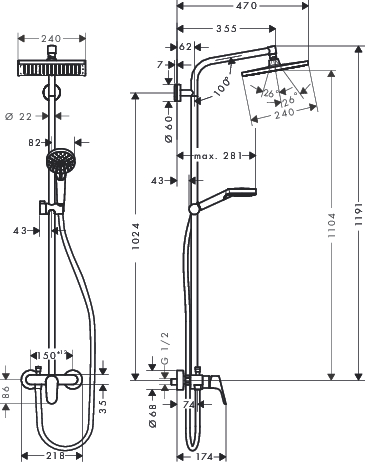 hansgrohe crometta e 240 1jet showerpipe with single lever mixer afbeelding 2