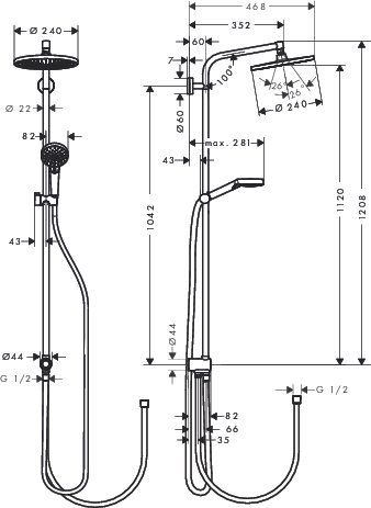 hansgrohe crometta s 240 1jet showerpipe reno ecosmart 9 l/min afbeelding 2