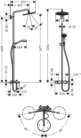 hansgrohe croma select s 280 shp bad chroom afbeelding 1