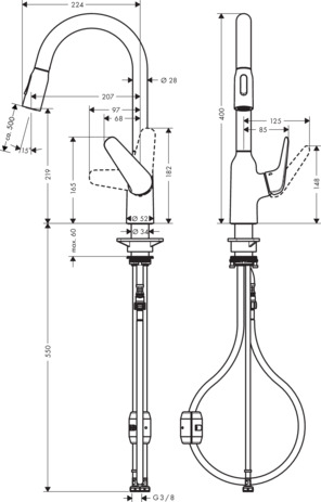 hg m42 m429-h220 eengreeps keukenmengkraan met uittrekbare vuistdouche chroom afbeelding 2