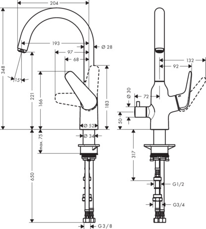 hg m42 m424-h220 eengreeps keukenmengkraan met stopkraan voor vaatwasser chroom afbeelding 1