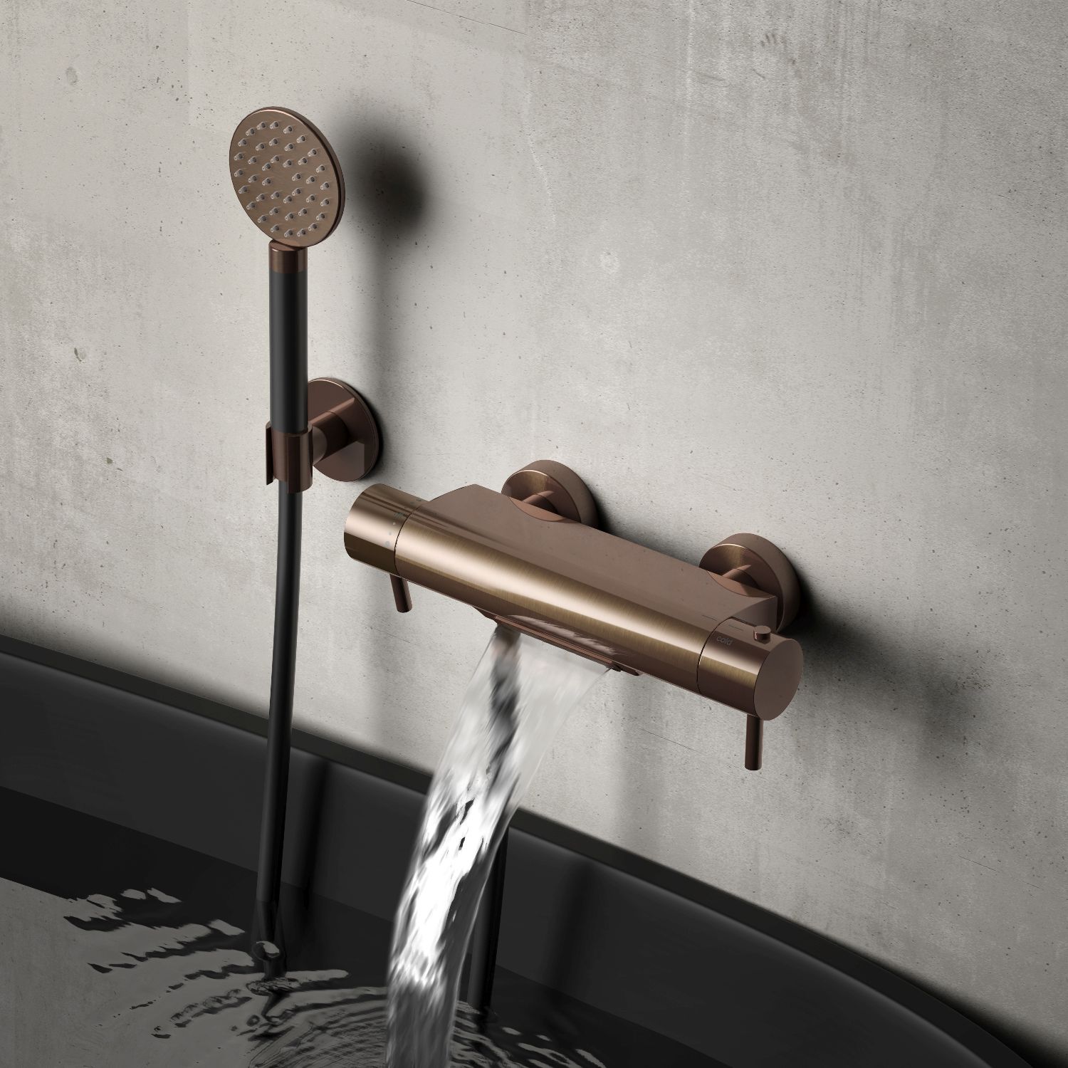 Hotbath thermostatische badmengkraan met cascade uitloop geborsteld koper pvd afbeelding 6
