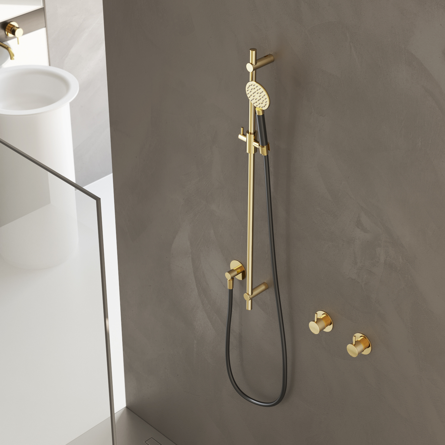 Hotbath glijstang 90 cm met wandaansluitbocht doucheslang 15 mtr en handdouche messing afbeelding 1
