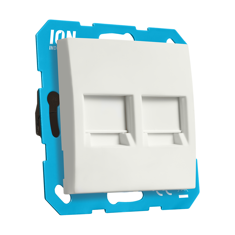 ION Modular Jack 2-voudig met Centraalplaat E1 Mat Alpin Wit afbeelding 2