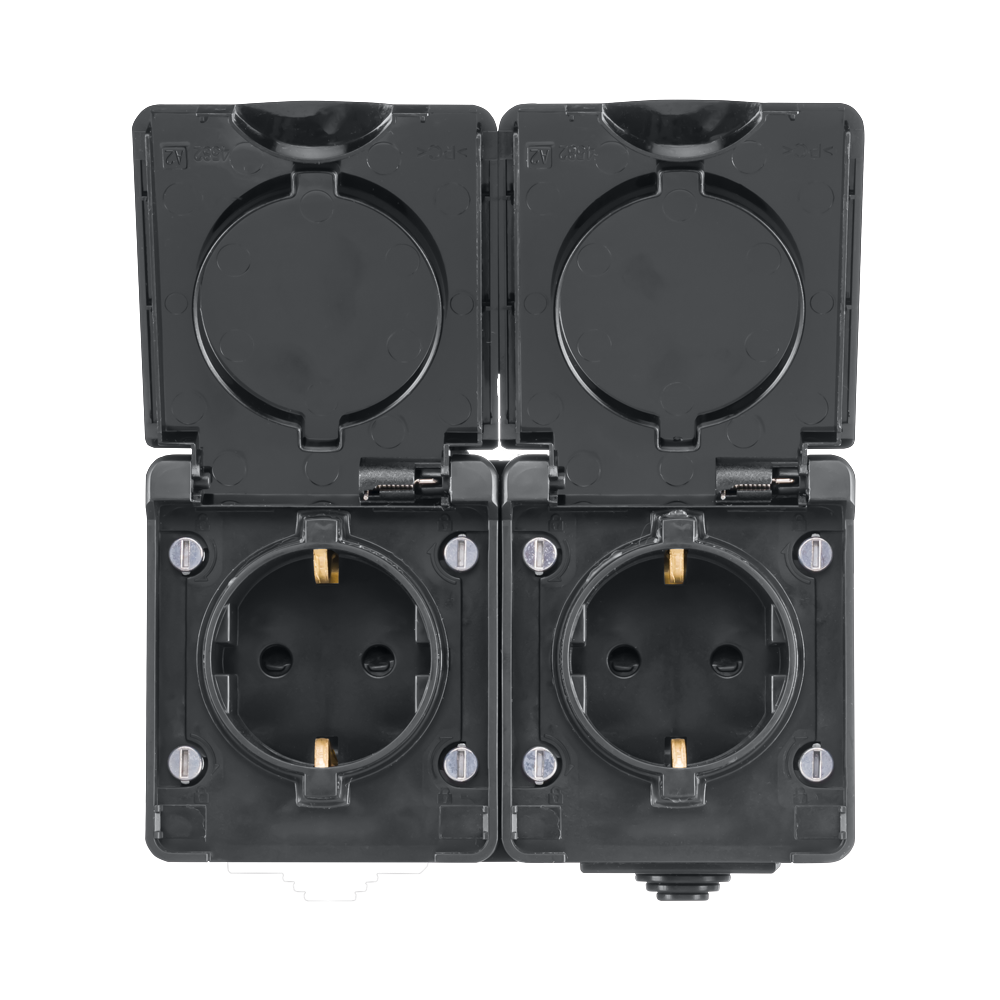 ION Opbouw Wandcontactdoos 2-voudig IP55 Zwart afbeelding 2