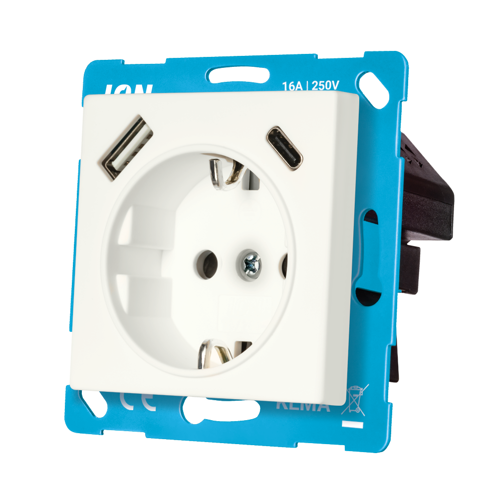 ION Wandcontactdoos RA USB A + USB C met aanraakbeveiliging V1/J1 Mat Alpin Wit afbeelding 3