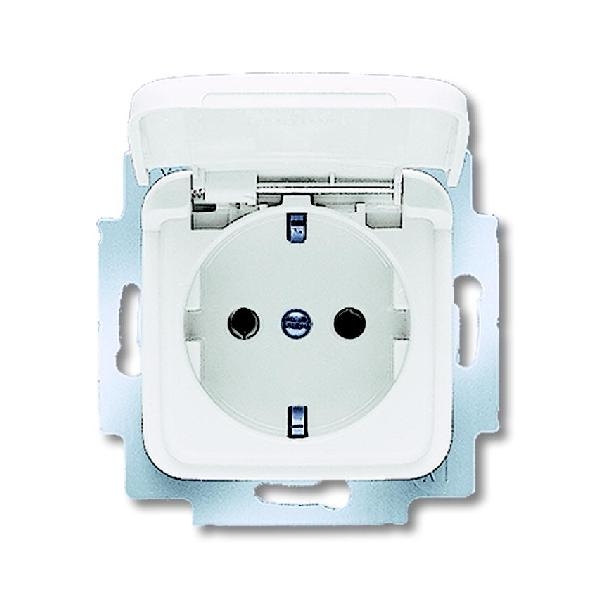 Busch-Jaeger enkel stopcontact wit met klapdeksel en met randaarde (20 EUK-214) afbeelding 2