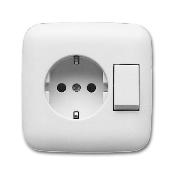 Busch-Jaeger combinatie wandcontactdoos 1-voudig met randaarde en wisselschakelaar inbouw wit (2CKA001611A0169) afbeelding 2