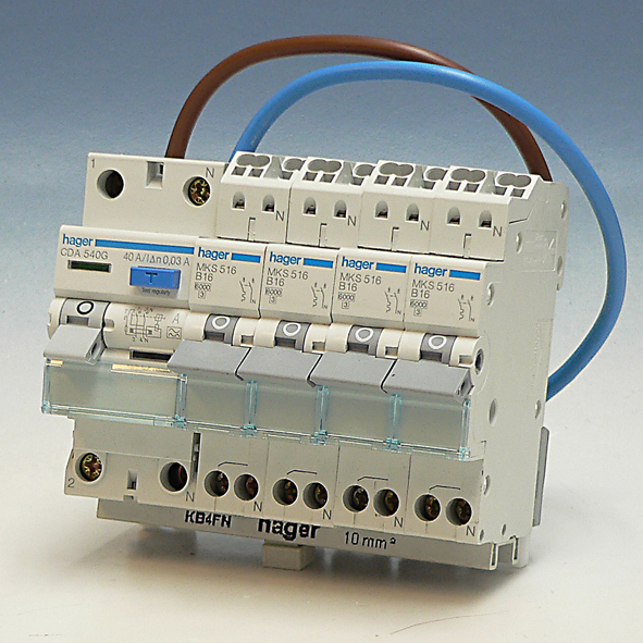 Hager Combinatie 1xALS 2-P 16A/30mA + 4xMCB 1-P 16A VKS04COMBI